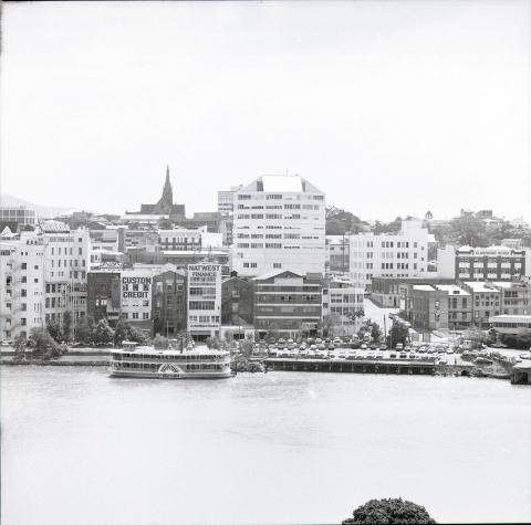 View of Brisbane, Petrie Bight, with river in foreground