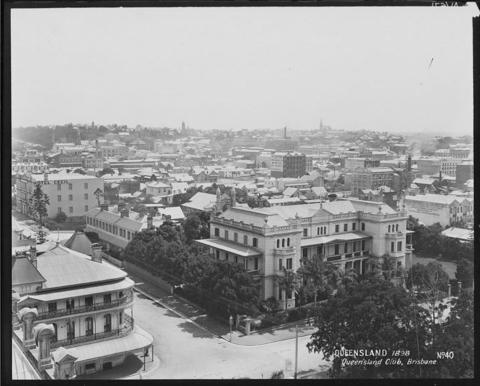 Aerial view of junction of Alice and George Street featuring the Queensland Club