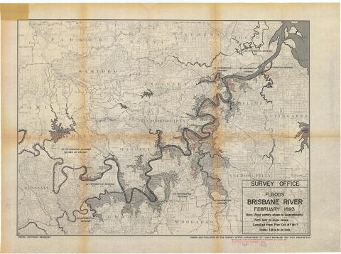 Map of the 1893 flood of Brisbane River, compiled 1970