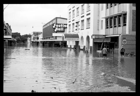 Festival Hall and Albert Street during the Brisbane River flood in 1974