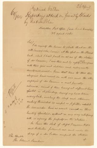 Letter from Frederick Walker to the Colonial Secretary regarding an attack of the Native Police