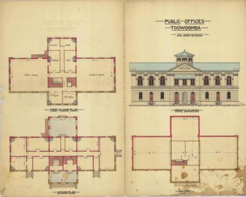 Architectural drawing of the Public Offices, Toowoomba