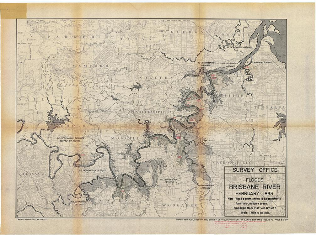 Map of the 1893 flood of Brisbane River, compiled 1970