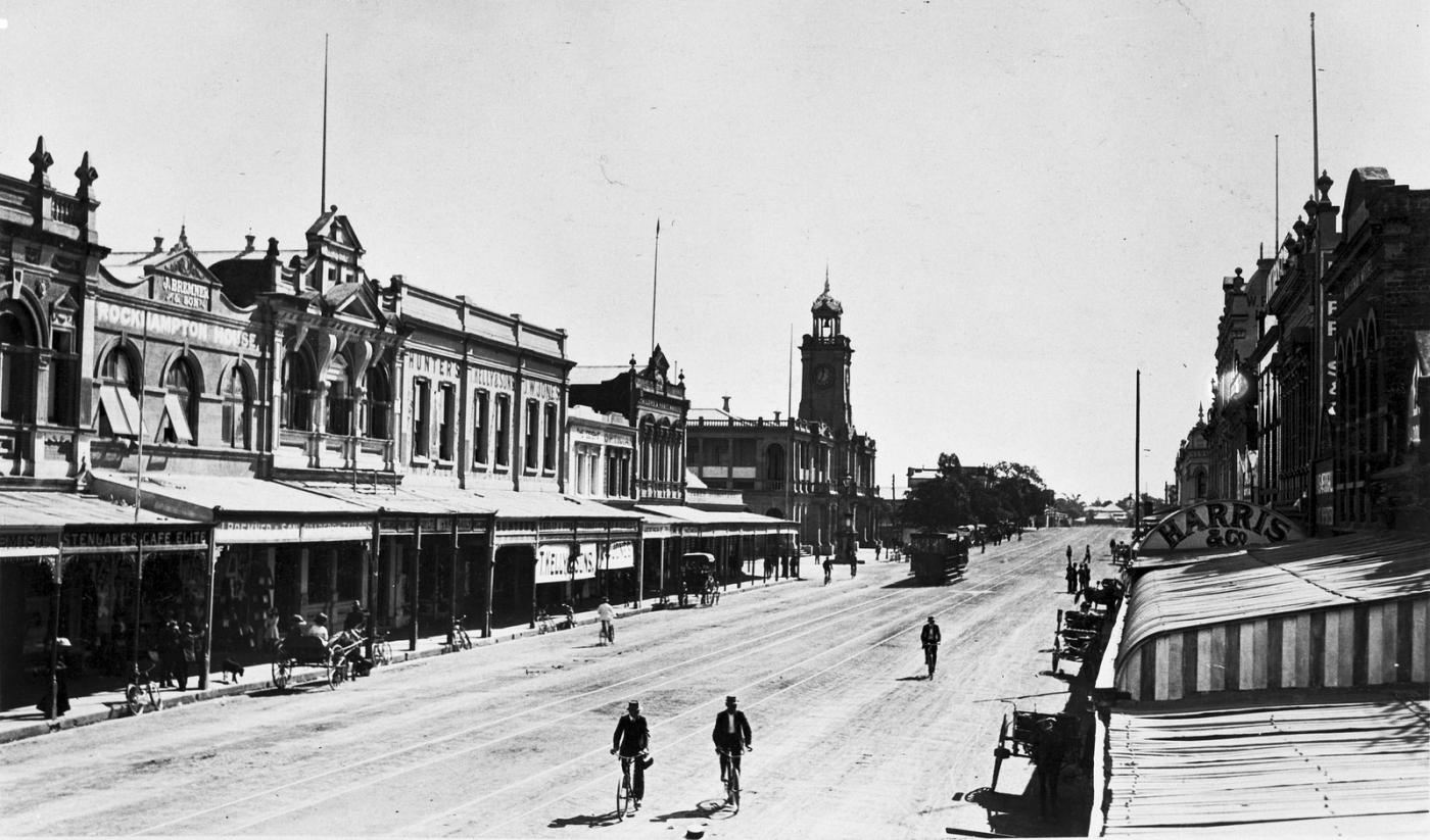 View of the broad open central business district of Rockhampton's wide street