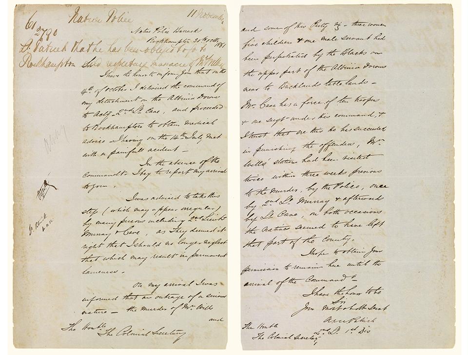 Letter from Lieutenant Patrick regarding the murder of Mr Wills