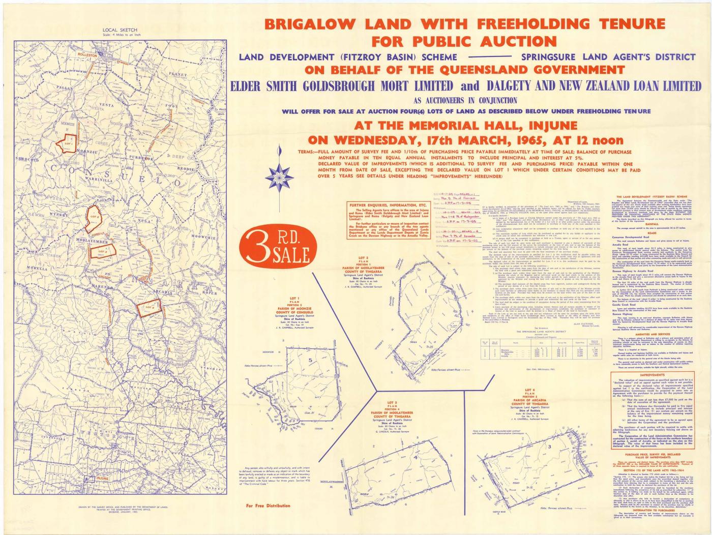 QSA DID 2810: Map of Brigalow Land with freeholding tenure available for Public Auction, 17 March 1965