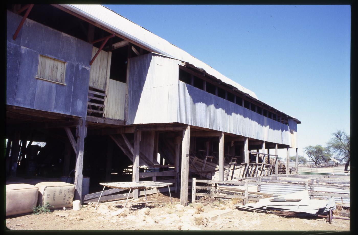Woolshed, Acacia Downs, Hughenden: view of the rear and the shutes