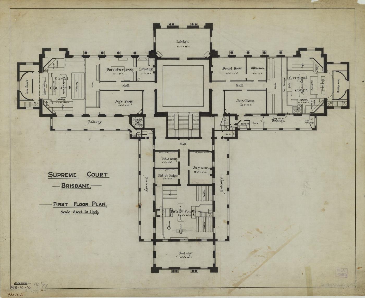 Supreme Court, Brisbane. First Floor Plan, 1895