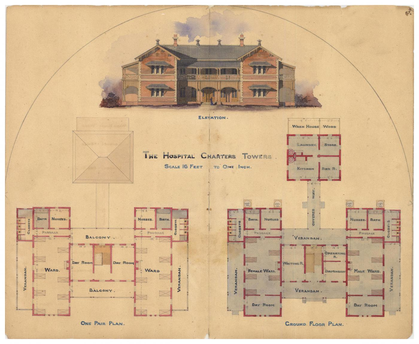 Architectural drawing of the Hospital, Charters Towers