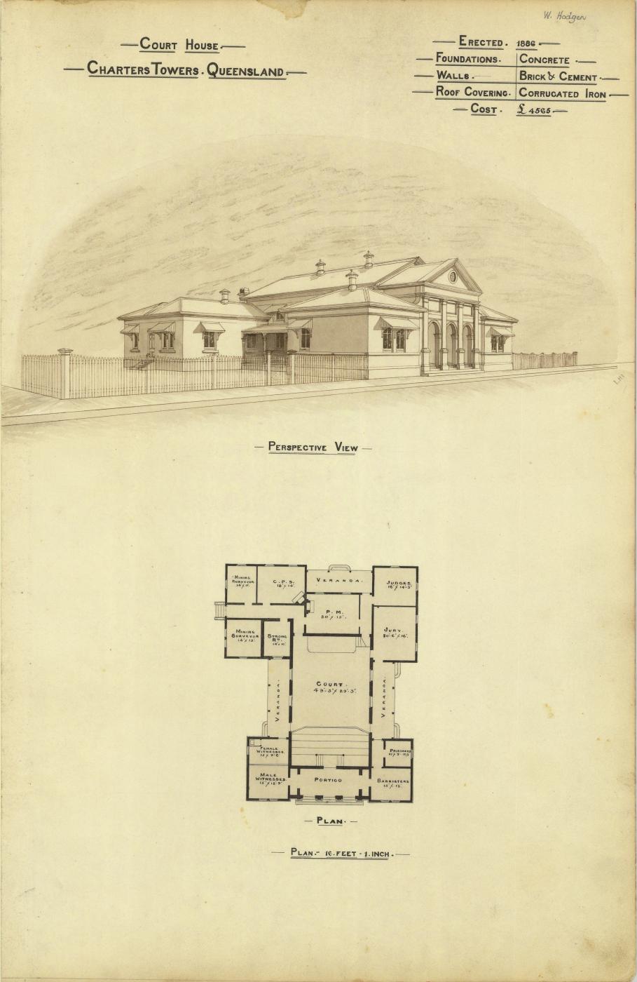 Architectural plan of the Court House, Charters Towers