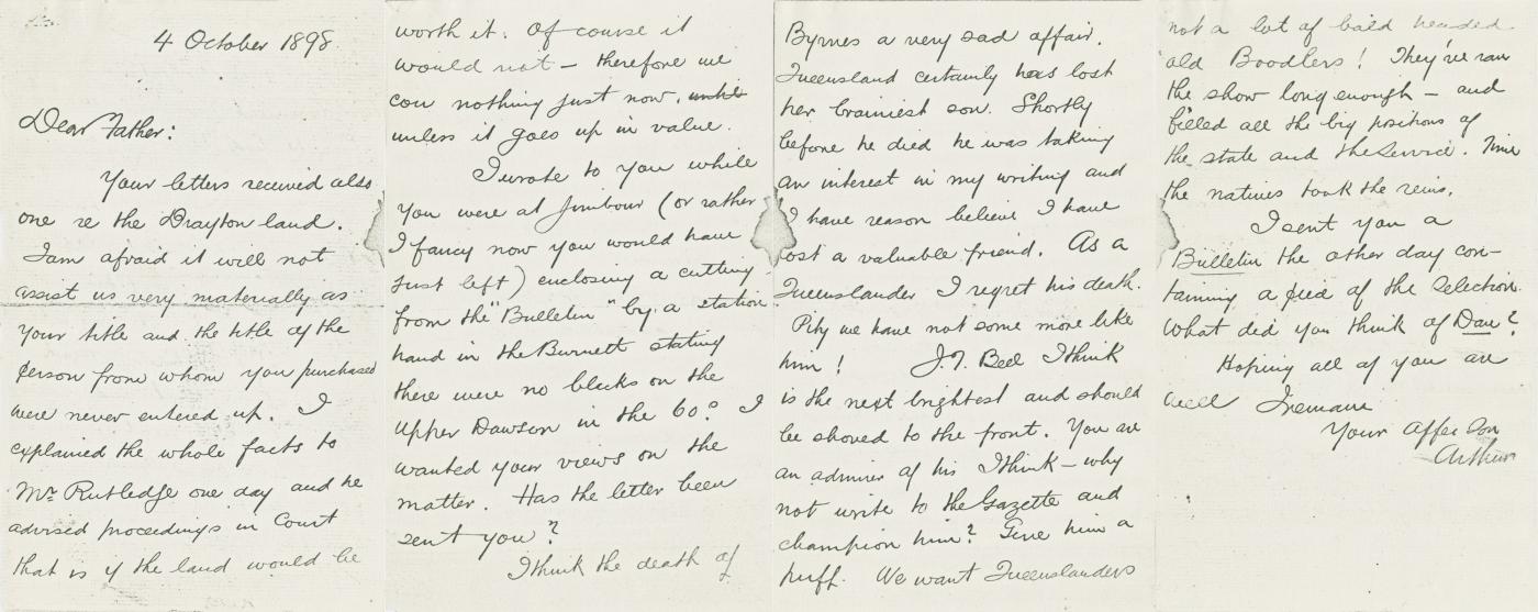 Letter from Arthur Hoey Davis to his Father