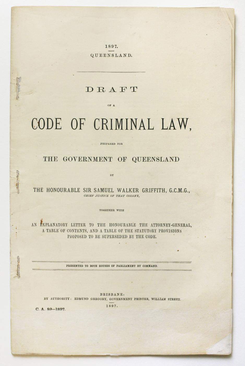 Draft of a Code of Criminal Law - Front page