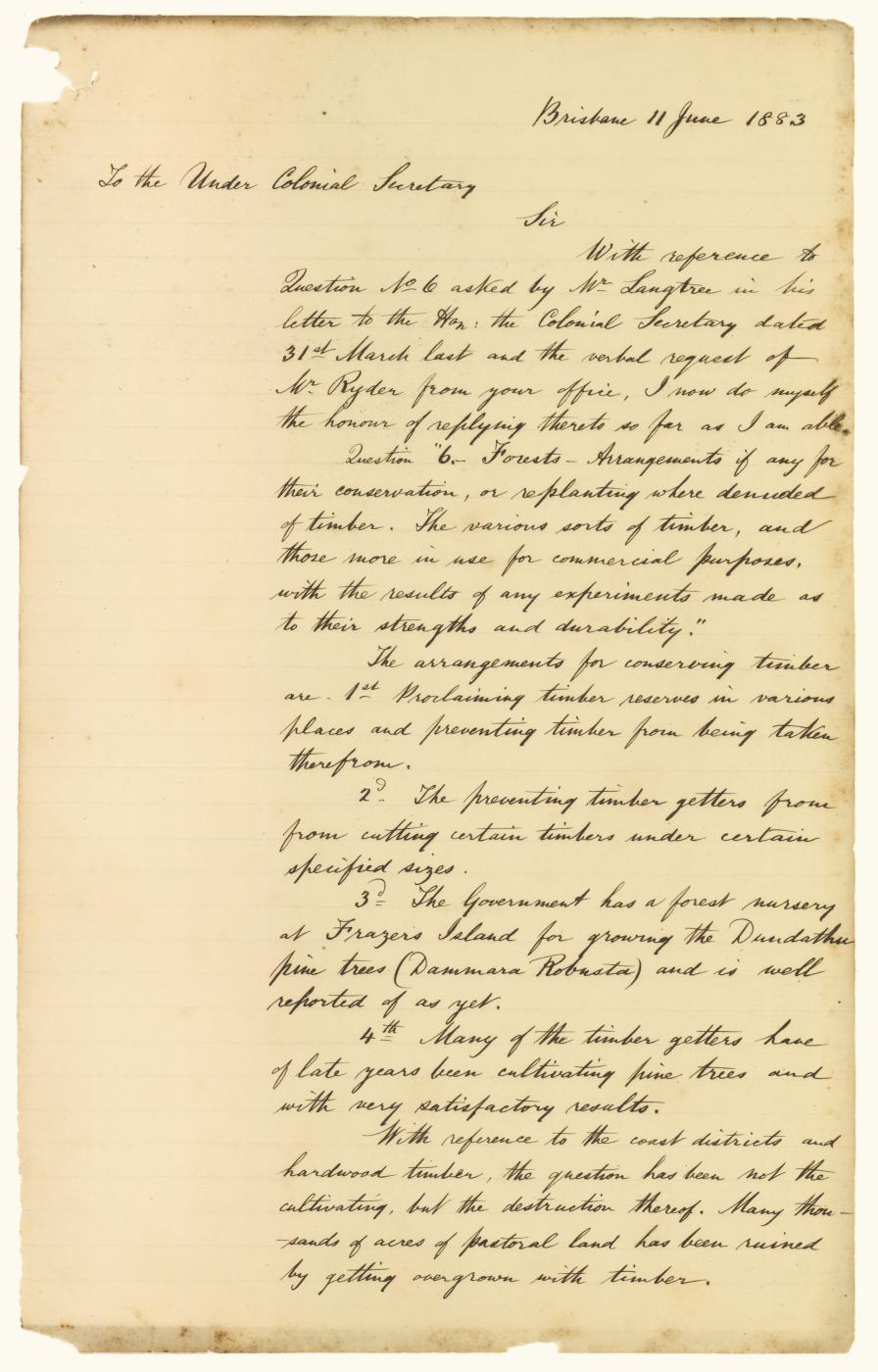 Letter from William Pettigrew regarding timber conservation page 1