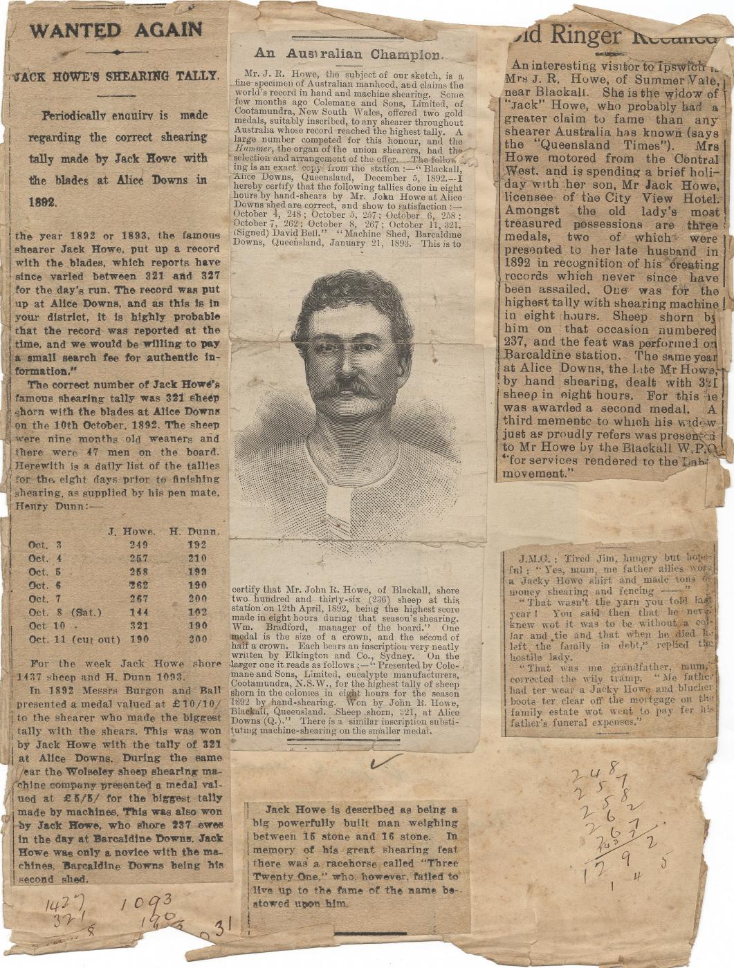 Page from John (‘Jackie’) Howe’s Scrapbook