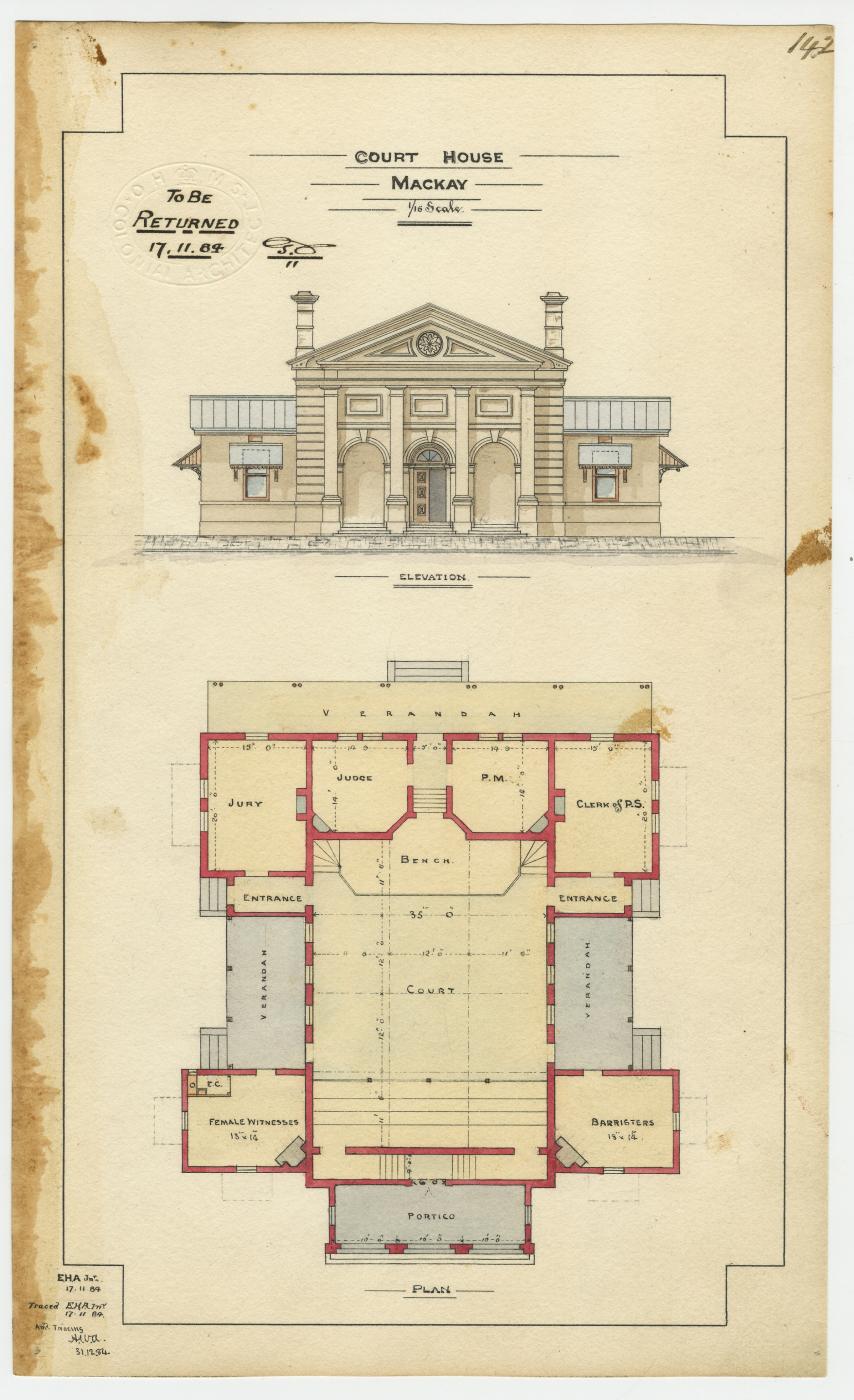 Architectural drawing of the Court House, Mackay