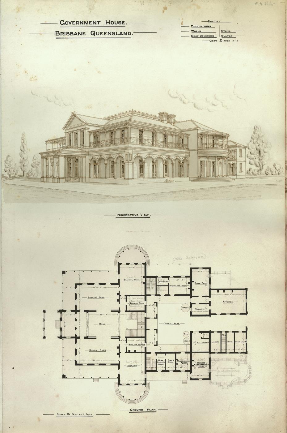 Architectural plan of Government House, Brisbane