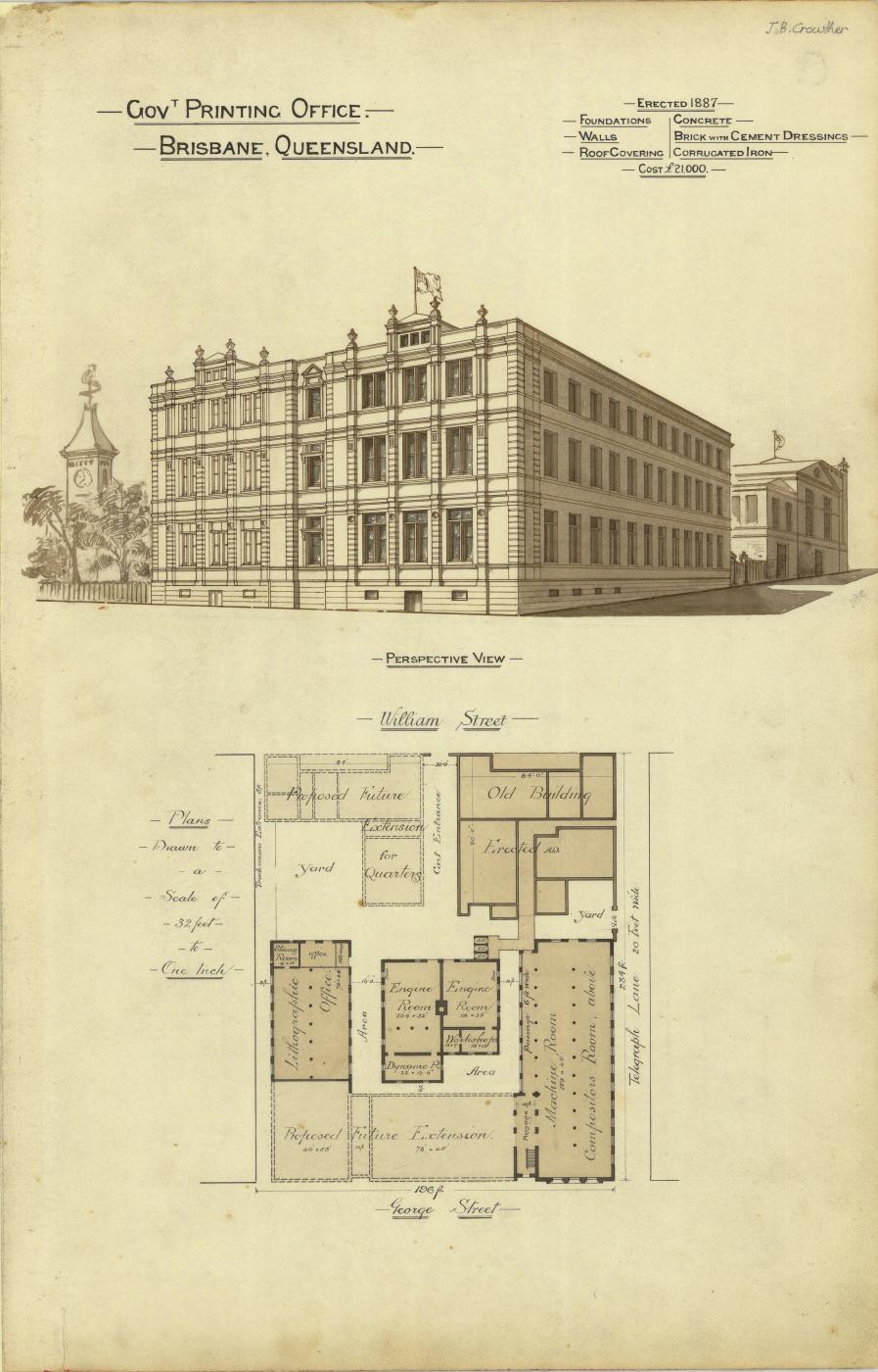 Architectural plan of the Government Printing Office, Brisbane