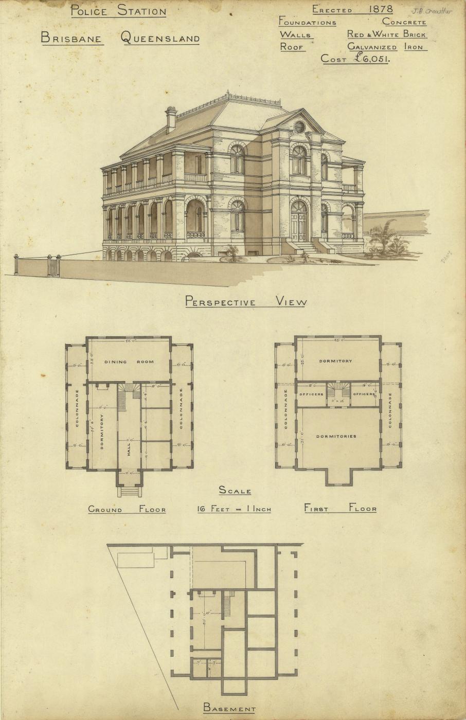 Architectural plans of the Roma Street Police Station, Brisbane
