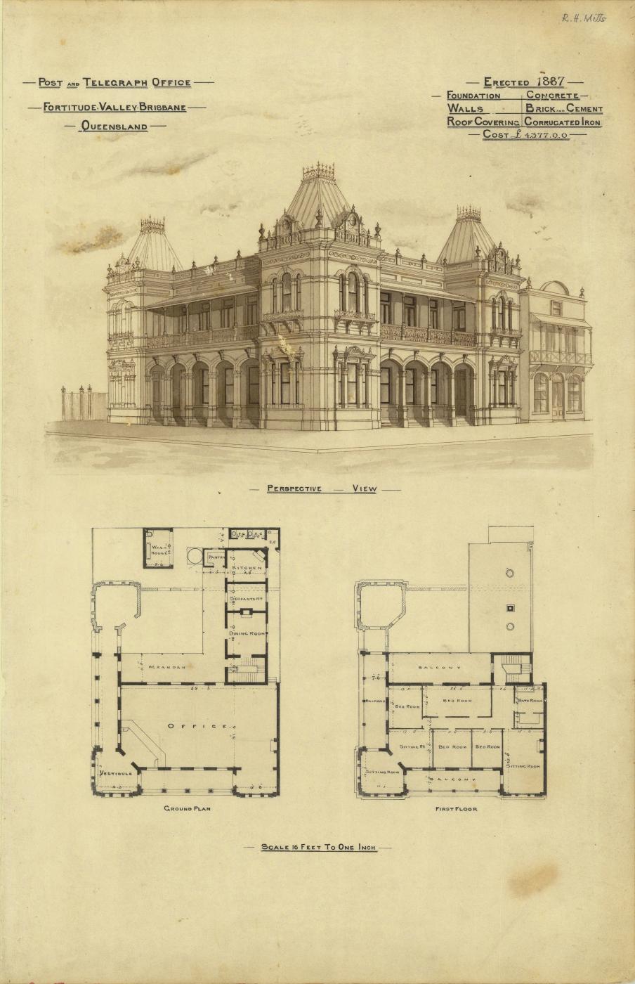 Architectural plans of the Post and Telegraph Office, Fortitude Valley