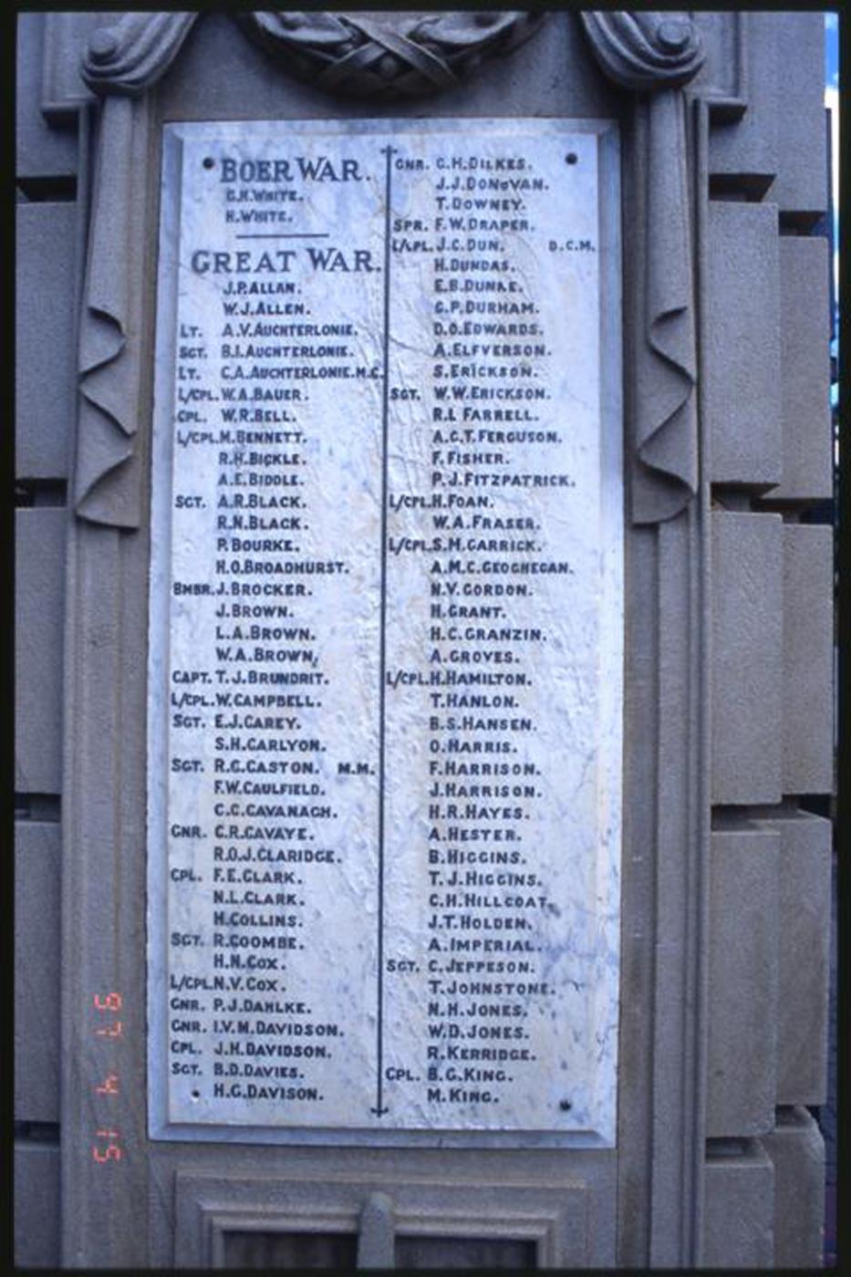 Gympie and Widgee War Memorial Gates, Eastern pillar plaque