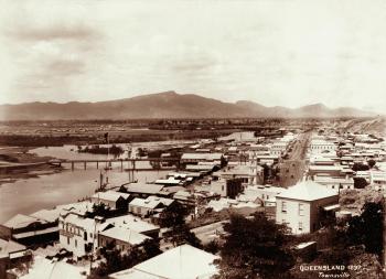 Aerial view of the developing city of Townsville from the 1890s