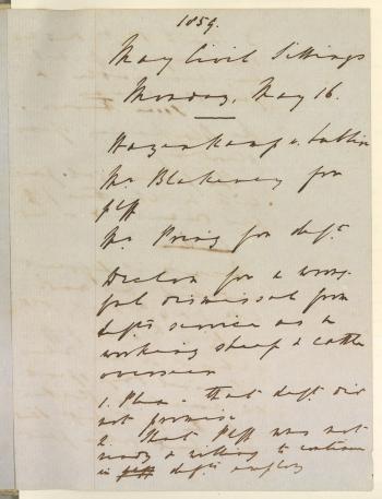 First page extract from the Civil Sittings Notebook of Judge Lutwyche, the Resident Judge at Brisbane, Moreton Bay, 16 May 1859