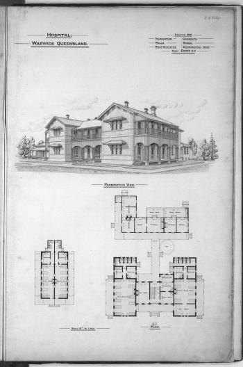Architectural plans of the hospital at Warwick, 1888