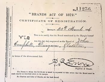 Certificate of Registration number 11236 for VL2 Brand, dated 20th March, 1876, registered to "John Campbell, Dungaree, Gladstone"